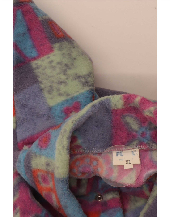Vintage Ανδρικό κουμπιά Fleece Jumper XL Πολύχρωμος Γεωμετρικός Πολυεστέρας