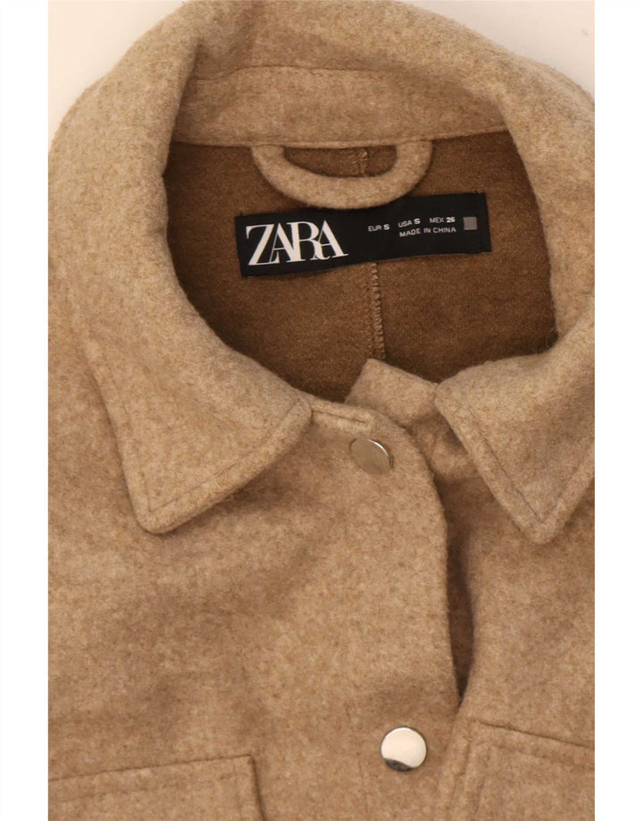 Zara Womens Shacket Oversized Shirt UK 10 Pequeno Poliéster Bege