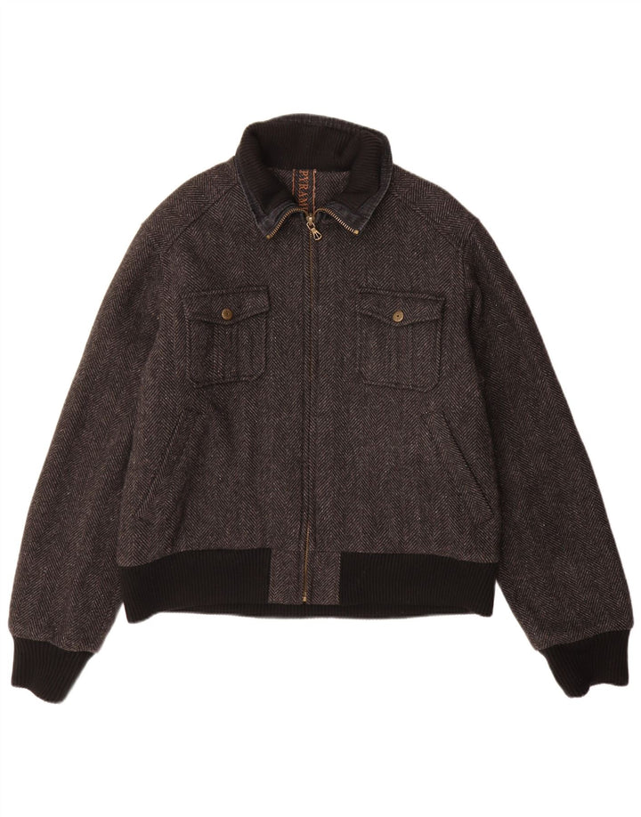 Pyramid Mens Bomber Jacket UK 40 Large Grey Pearringe Wool