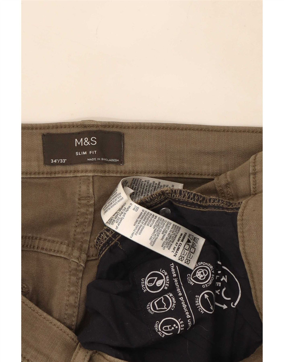 Marks & Spencer Mens Slim Jeans W34 L33 Khaki Cotton
