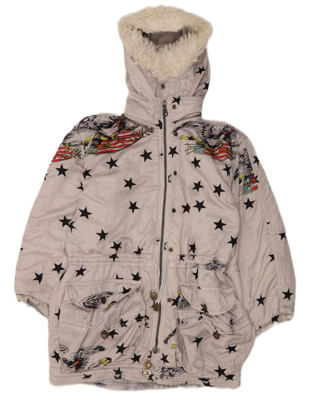 Lily Farouche Womens Hooded Oversized Ski Jacket US 2 XS Grey Geometric