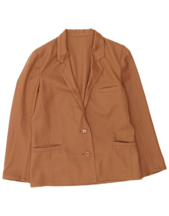 Vintage Damen 2-Knopf-Blazerjacke UK 14 Mittelbraune Schurwolle