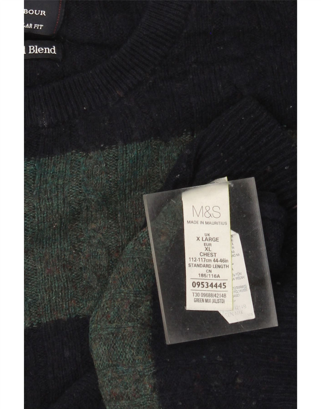 Marks & Spencer Mens Crew Neck Jumper Sweater XL Green Striped Wool
