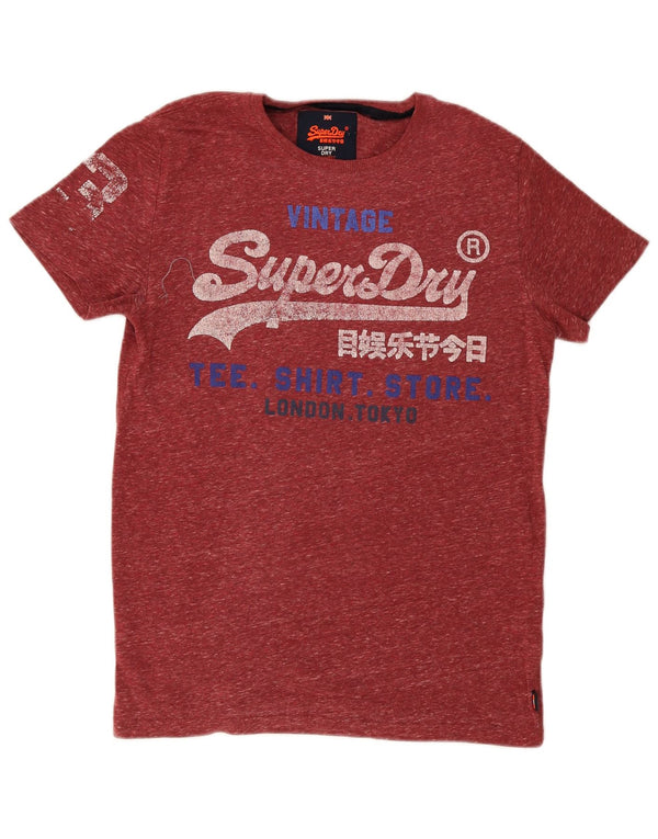 Superdry Herren Grafik-T-Shirt-Oberteil aus mittelrot gesprenkelter Baumwolle