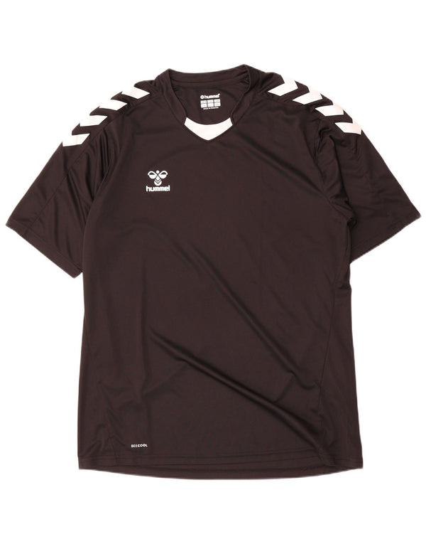 T-shirt grafica da uomo Hummel Top grande in poliestere color block nero