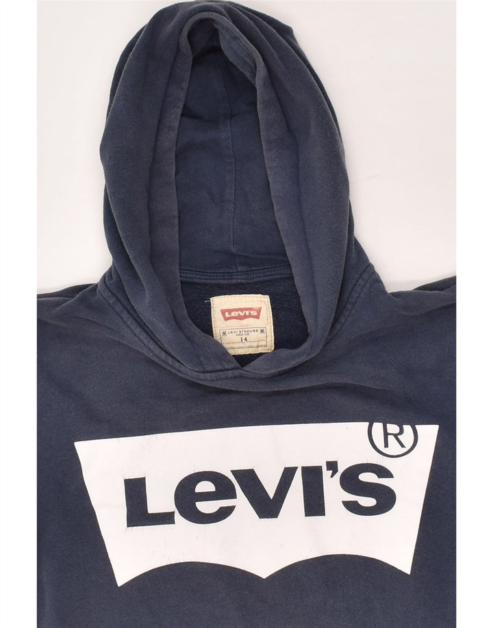 LEVI'S Boys Graphic Hoodie Jumper 13-14 Years Navy Blue Cotton | Vintage Levi's | Thrift | Second-Hand Levi's | Used Clothing | Messina Hembry 