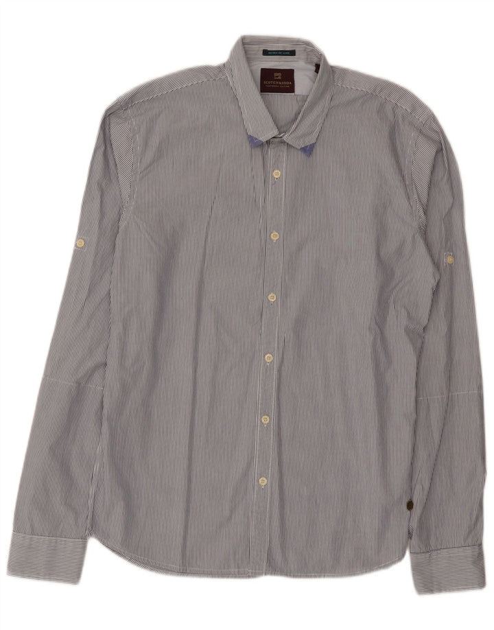 Scotch & Soda Mens Shirt Medium Navy Blue Pinstripe Cotton