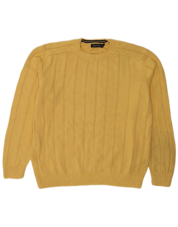 Nautica Mens Crew Neck Jumper Sweater Large Yellow Cotton