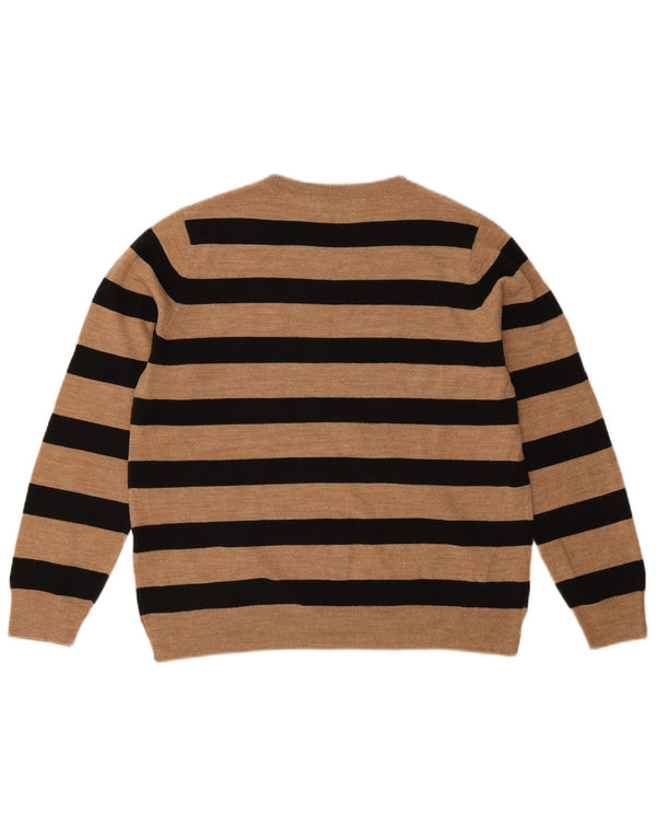 Marks & Spencer Womens Crew Neck Jumper Sweater UK 16 Large Beige Striped