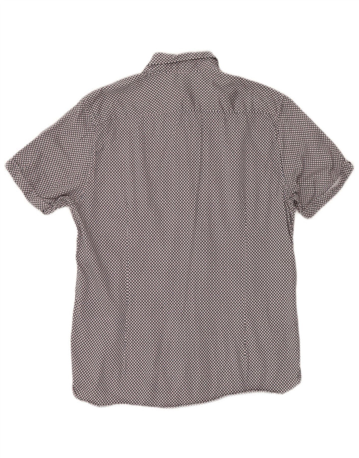 Ted Baker Mens Short Sleeve Shirt Size 4 Large Navy Blue Geometric Cotton