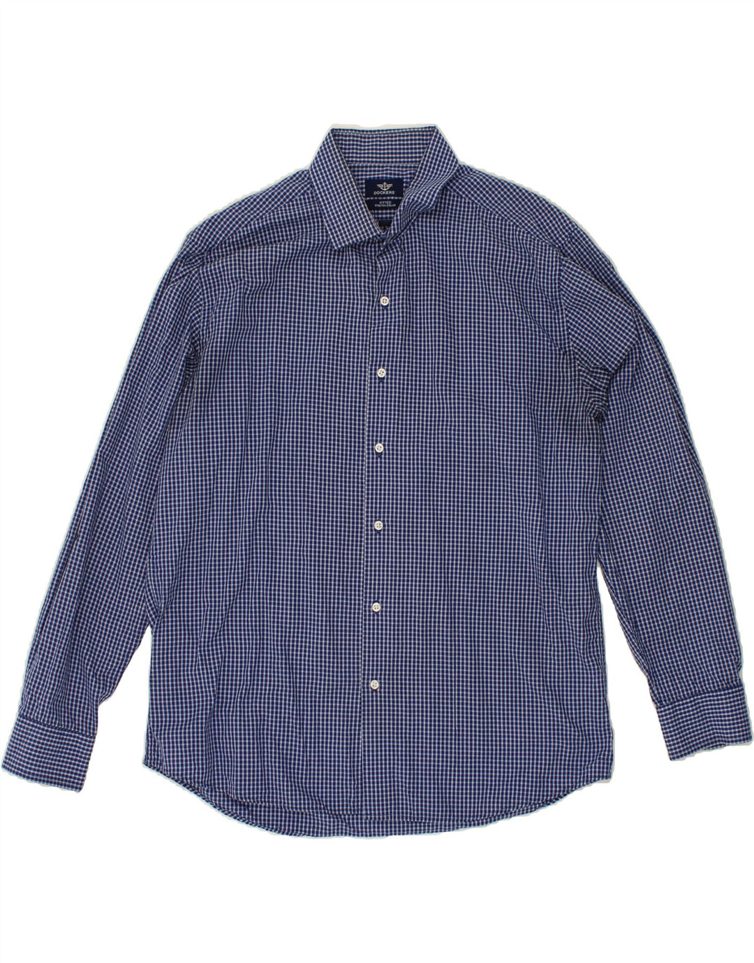 DOCKERS Mens Fitted Shirt Large Blue Gingham Cotton Vintage Dockers and Second-Hand Dockers from Messina Hembry 