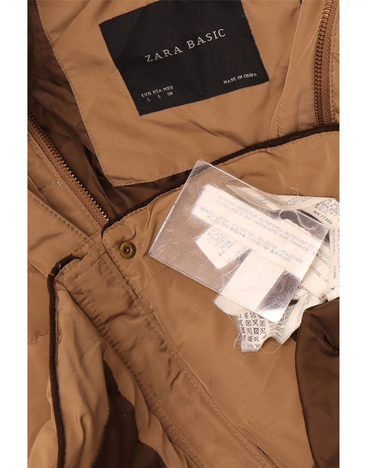 Zara Womens Hooded Padded Jacket UK 14 Large Brown Polyester