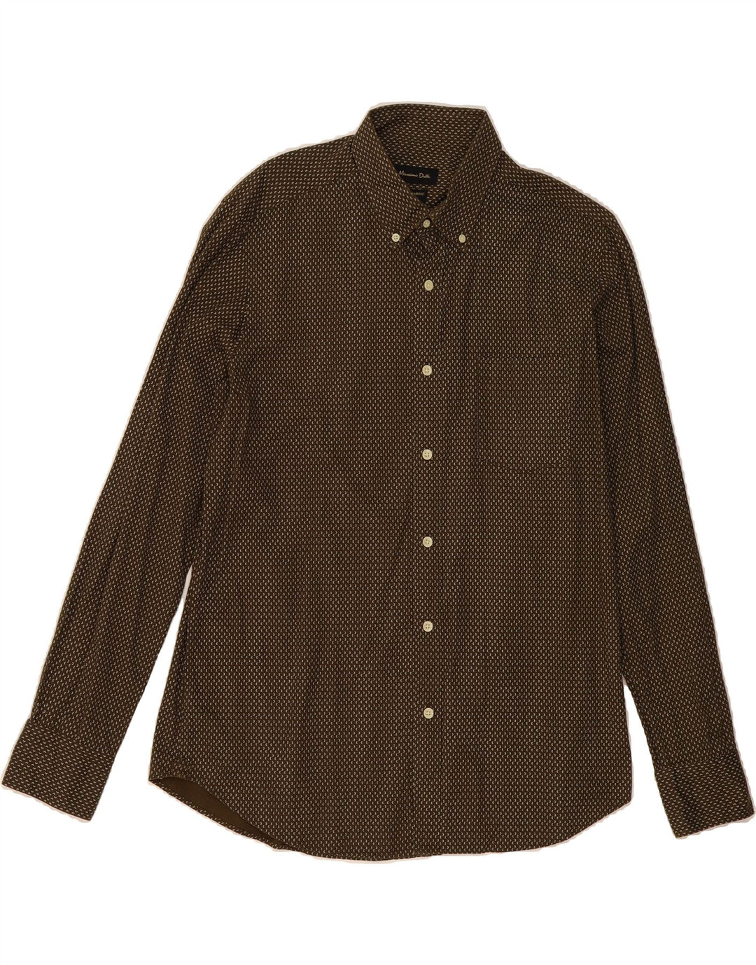 MASSIMO DUTTI Mens Abstract Pattern Shirt Large Khaki Cotton Vintage Massimo Dutti and Second-Hand Massimo Dutti from Messina Hembry 