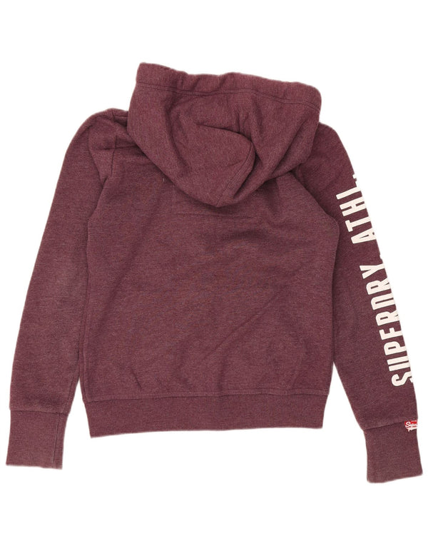 Superdry Womens Graphic Zip Hoodie Sweater UK 10 Small Burgundy Cotton