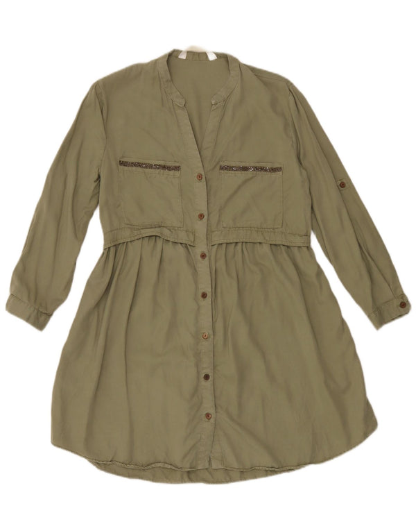 Zara Womens Long Sleeve Shirt Dress UK 10 Small Khaki