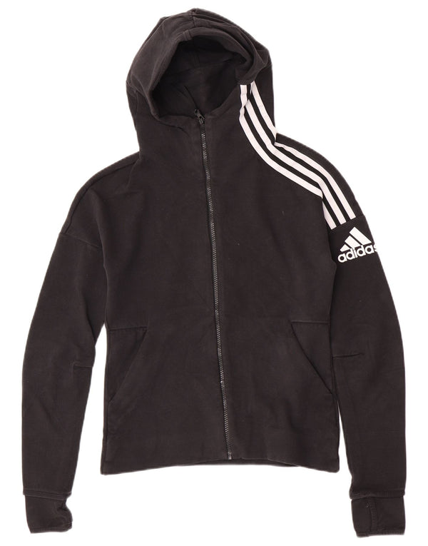 Adidas Damen Zip Hoodie Pullover UK 8/10 Small Schwarz Baumwolle