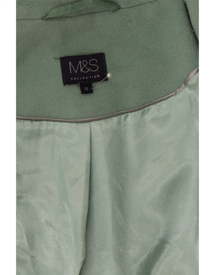 Marks & Spencer Womens Double Breasted Coat UK 16 Large Green Wool