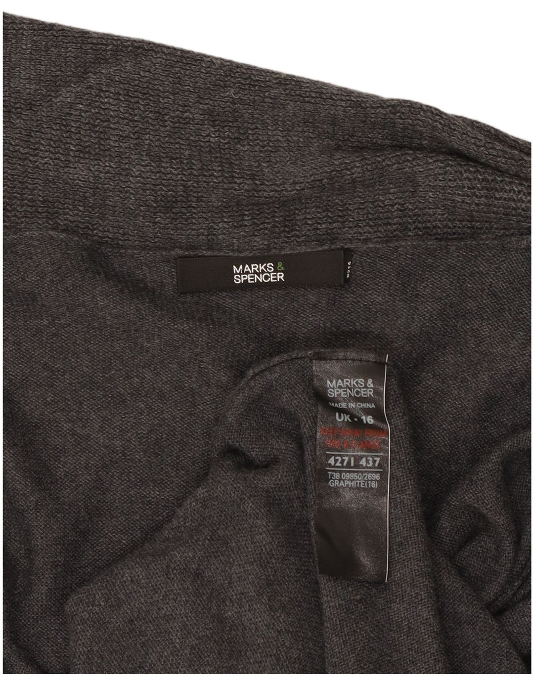 Marks & Spencer Womens Longline Open Cardigan Sweater UK 16 Large Grey