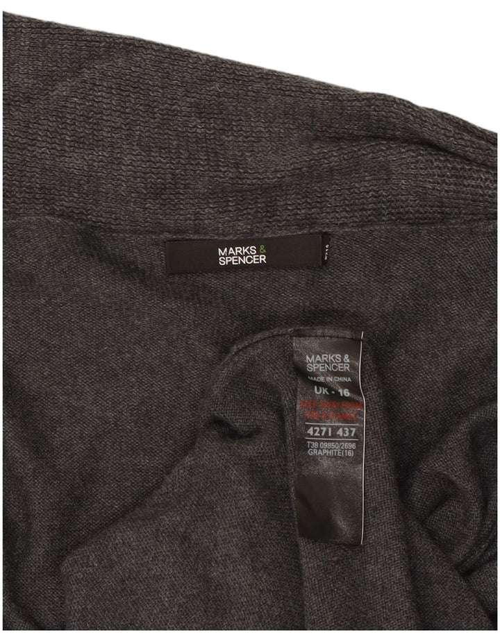 Marks & Spencer Womens Longline Open Cardigan Sweater UK 16 Large Grey