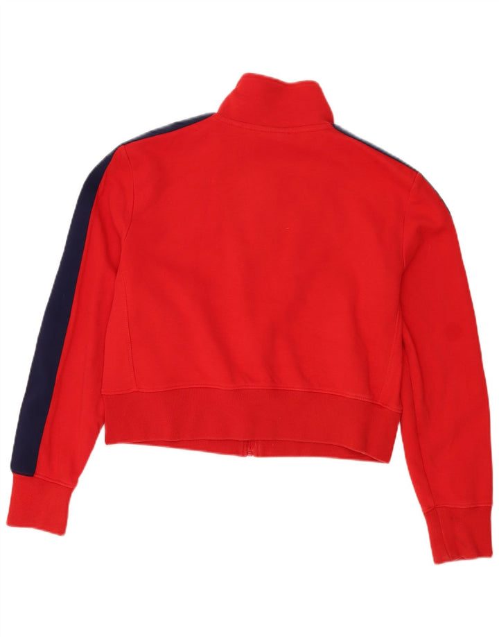 Superdry Womens Crop Tracksuit Top Jacket UK 14 Large Red Colourblock