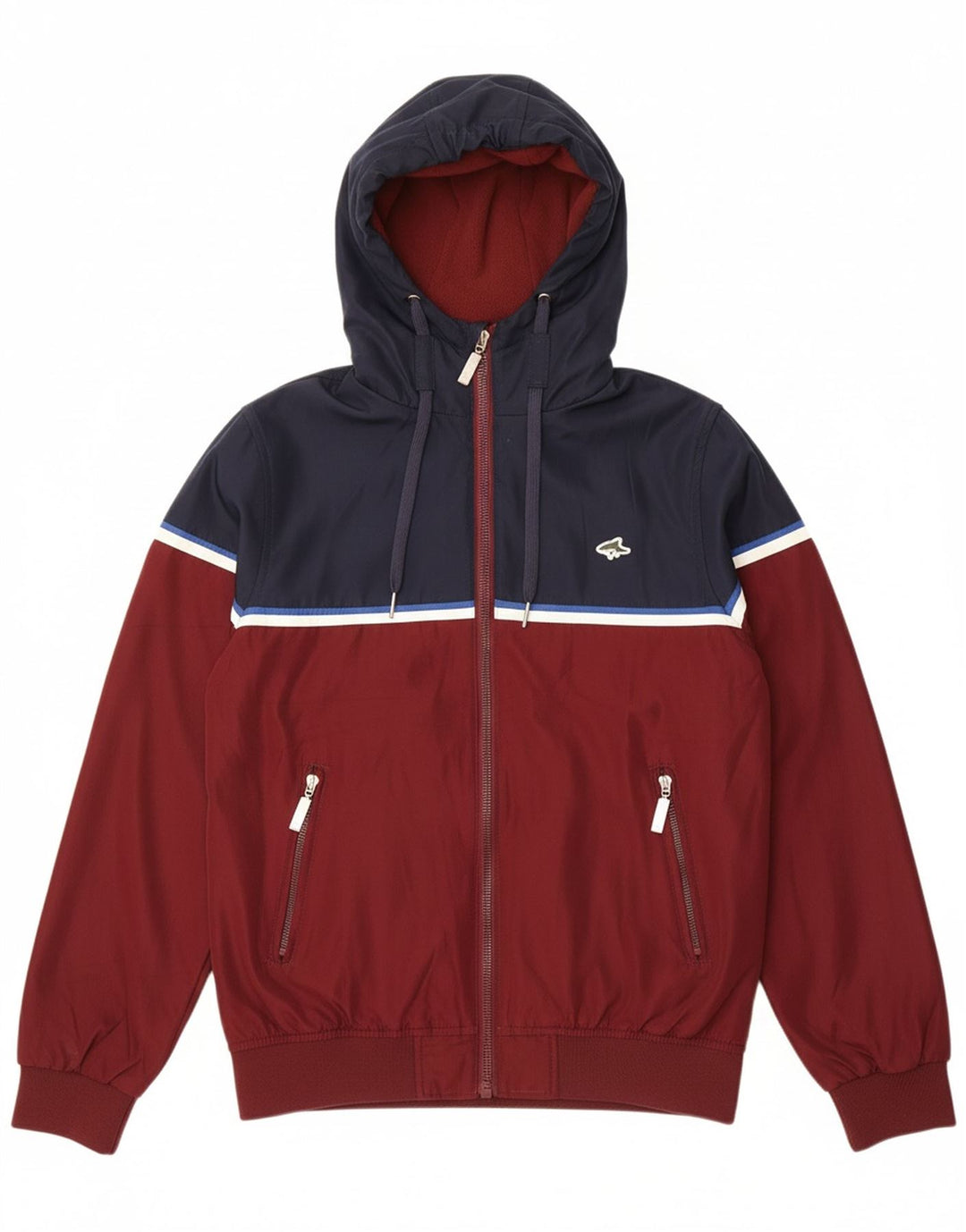 LE SHARK Mens Zip Hoodie Sweater Small Red Colourblock Polyester