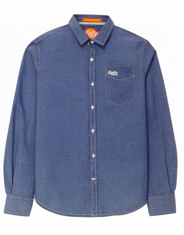 Superdry Herren-Hemd, groß, aus blauer Baumwolle