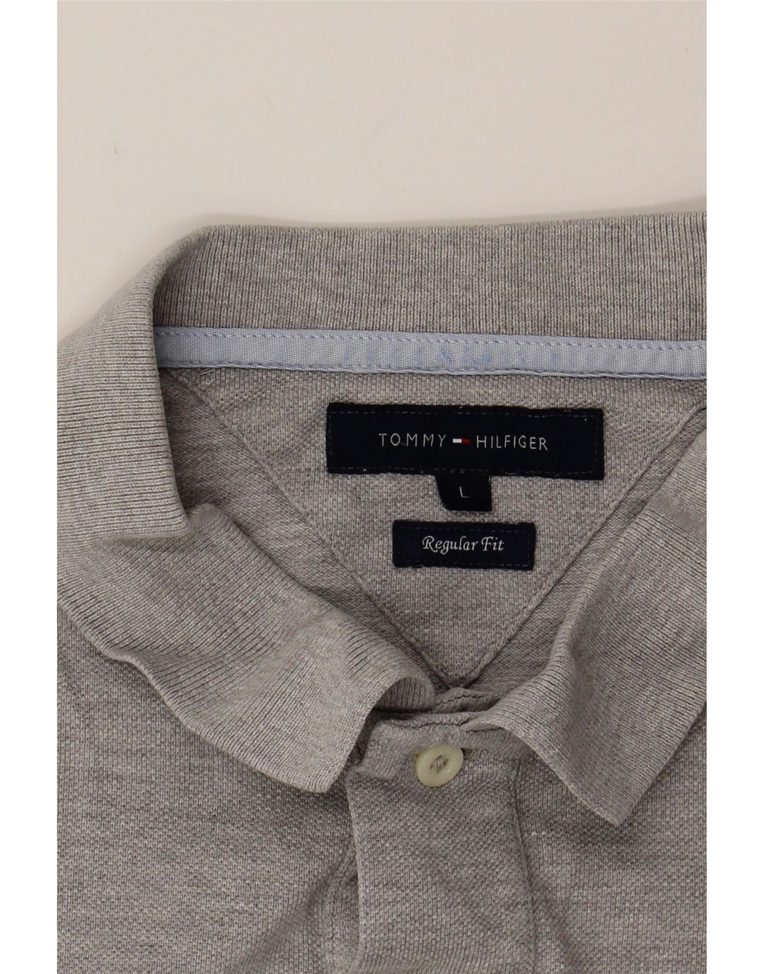 TOMMY HILFIGER Mens Regular Fit Polo Shirt Large Grey Cotton Vintage Tommy Hilfiger and Second-Hand Tommy Hilfiger from Messina Hembry 