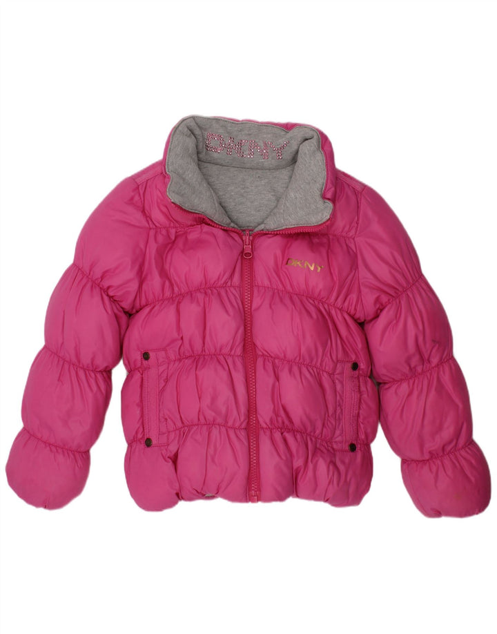 Dkny Girls Hooded Reversible Padded Jacket 4-5 Years Pink Polyester