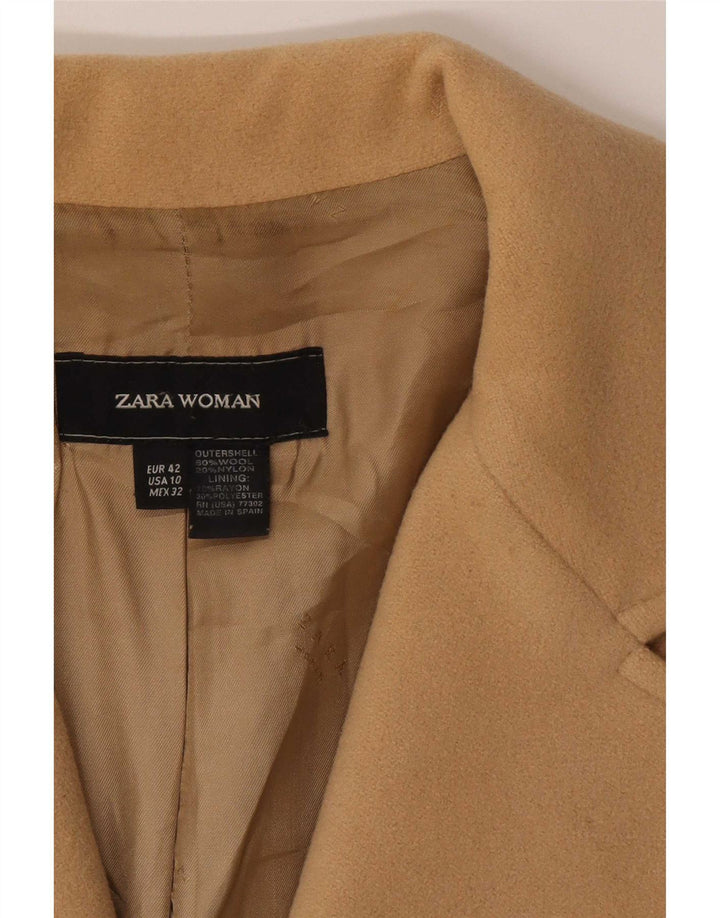 Zara Dame Overfrakke EU 42 Stor Beige Uld