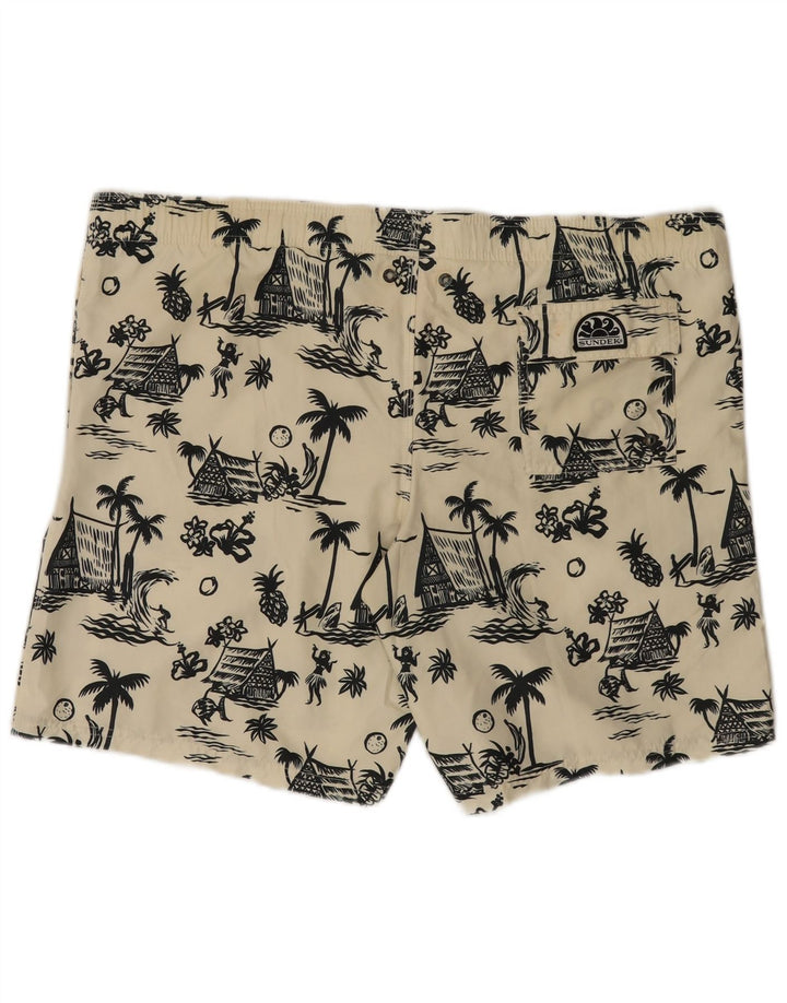 Sundek Mens Graphic Swimming Shorts 2XL Off White Polyester