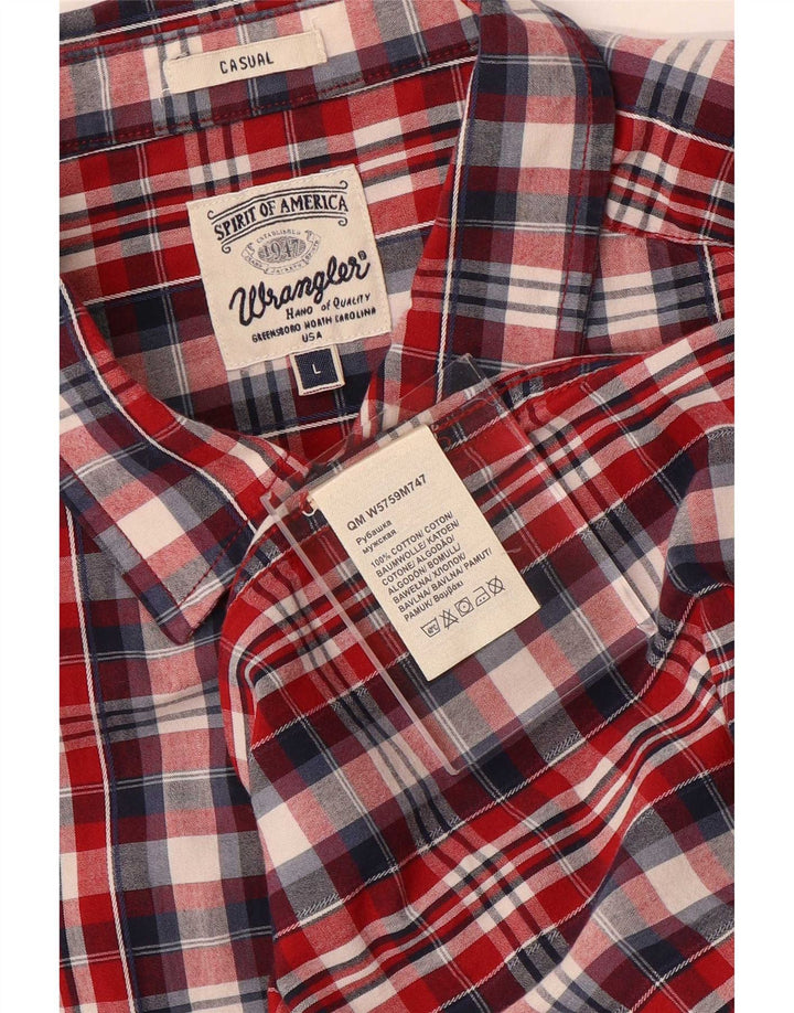 Wrangler Mens Shirt Large Red Check Cotton