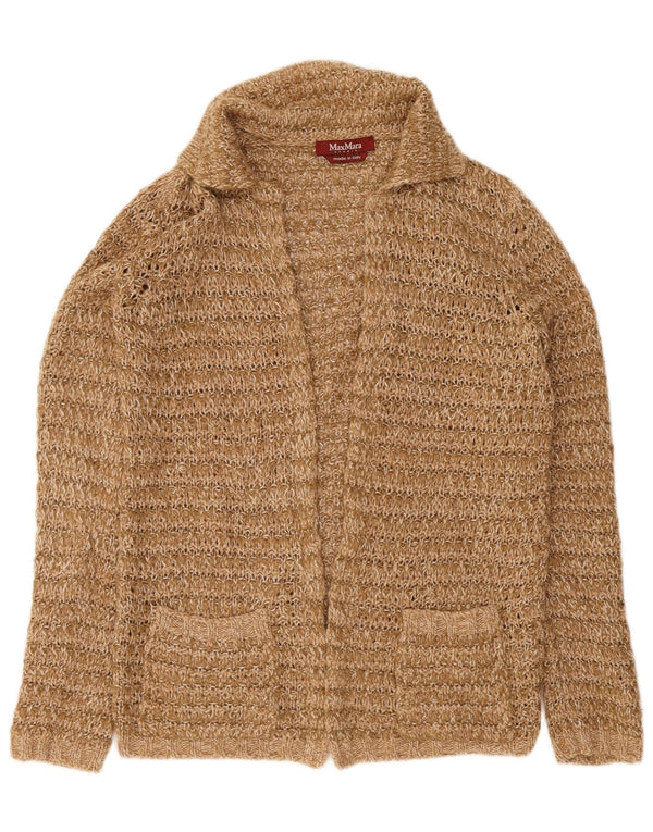 Max Mara Dame Open Cardigan Sweater UK 14 Medium Brun Uld