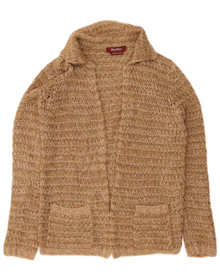 Max Mara Dame Open Cardigan Sweater UK 14 Medium Brun Uld