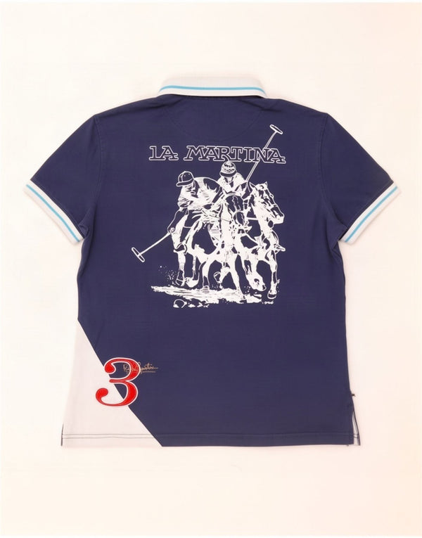 La Martina Mens Graphic Polo Shirt 3XL Navy Blue Colourblock Cotton