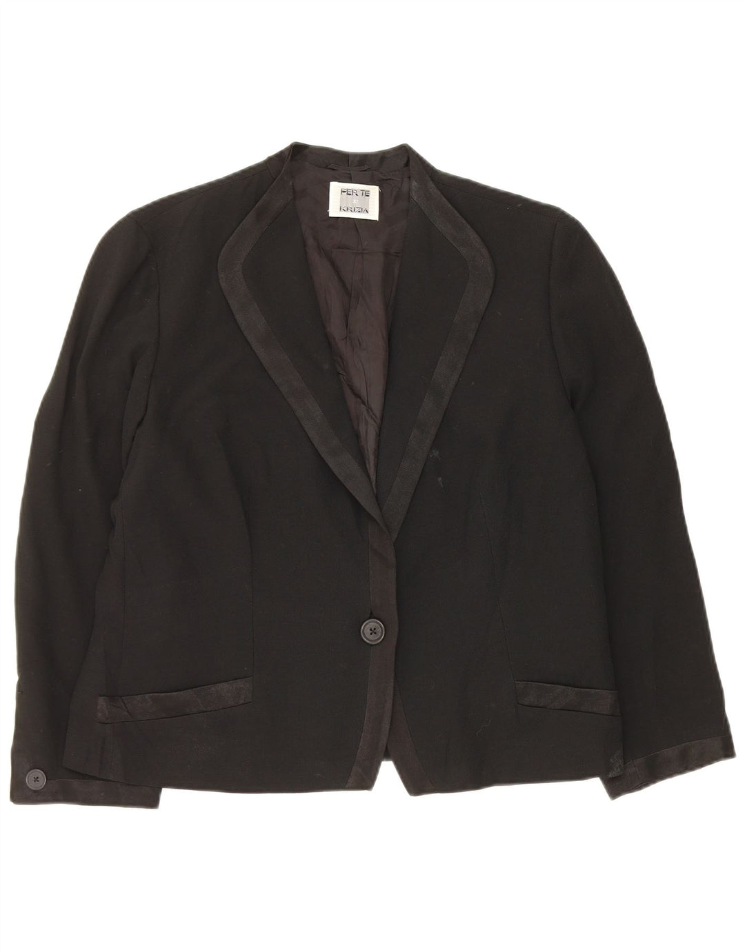Perte by Krizia Womens 1 Button Blazer Jacket UK 16 Large Black Acetate