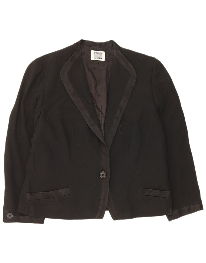 Perte by Krizia Womens 1 Button Blazer Jacket UK 16 Large Black Acetate