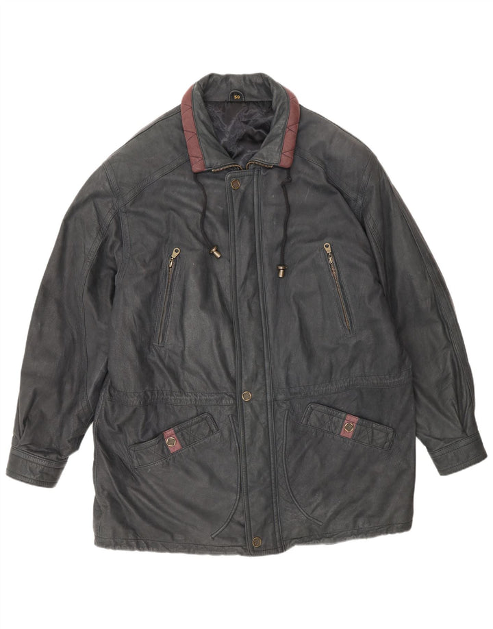 Vintage Mens Leather Jacket IT 50 Large Grey