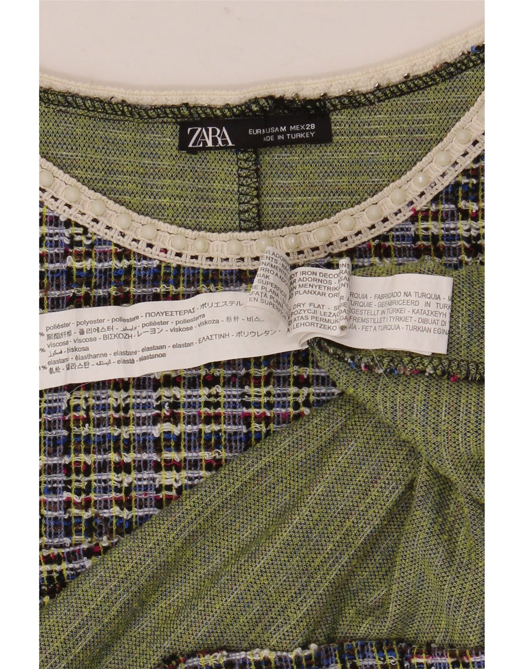 Zara Damen Crop T-Shirt Top UK 12 Medium Mehrfarbig kariert Polyester