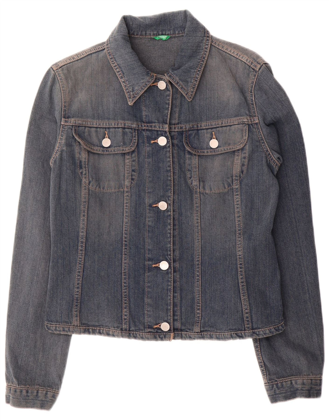 Benetton Womens Crop Denim Jacket UK 14 Medium Blue Cotton