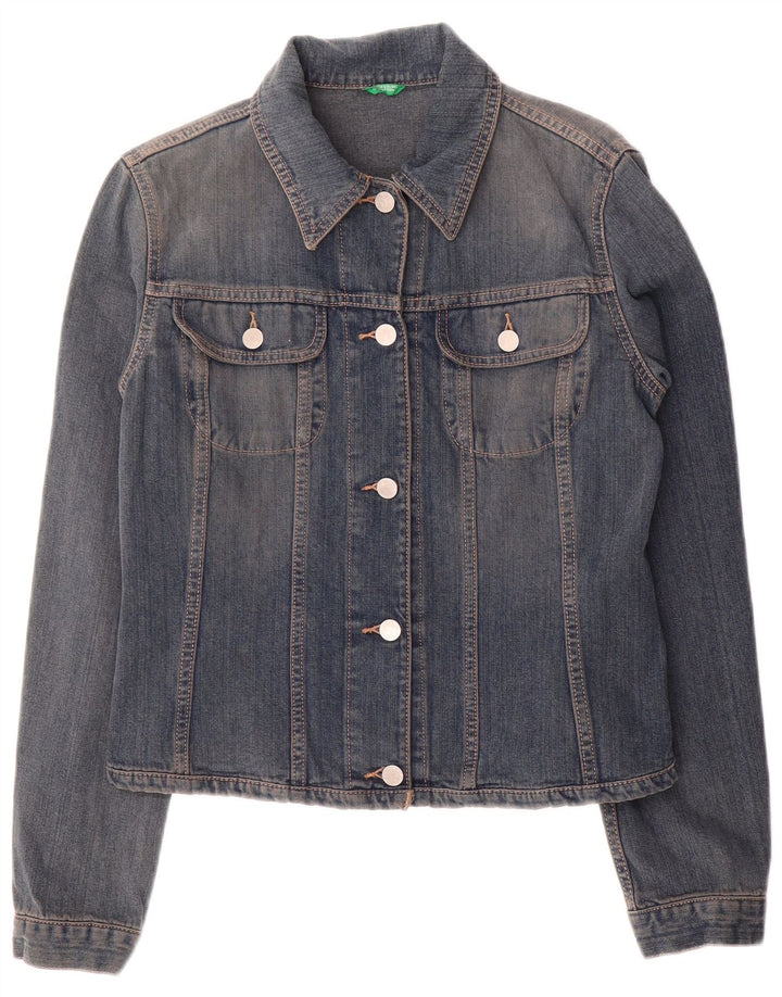 Benetton Womens Crop Denim Jacket UK 14 Medium Blue Cotton