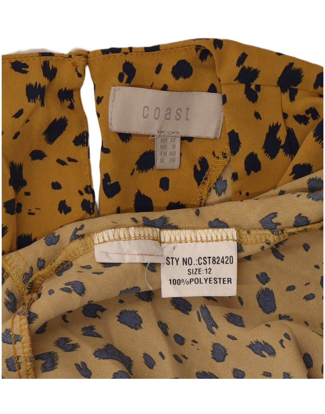 Coast Damebluse Top UK 12 Medium Yellow Animal Print Polyester