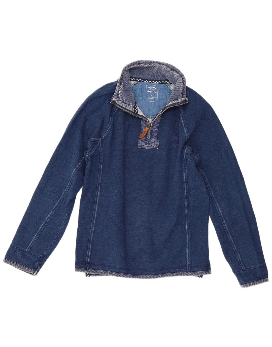 Fat Face Mens Indigo Zip Neck Sweatshirt Jumper Small Blue Cotton