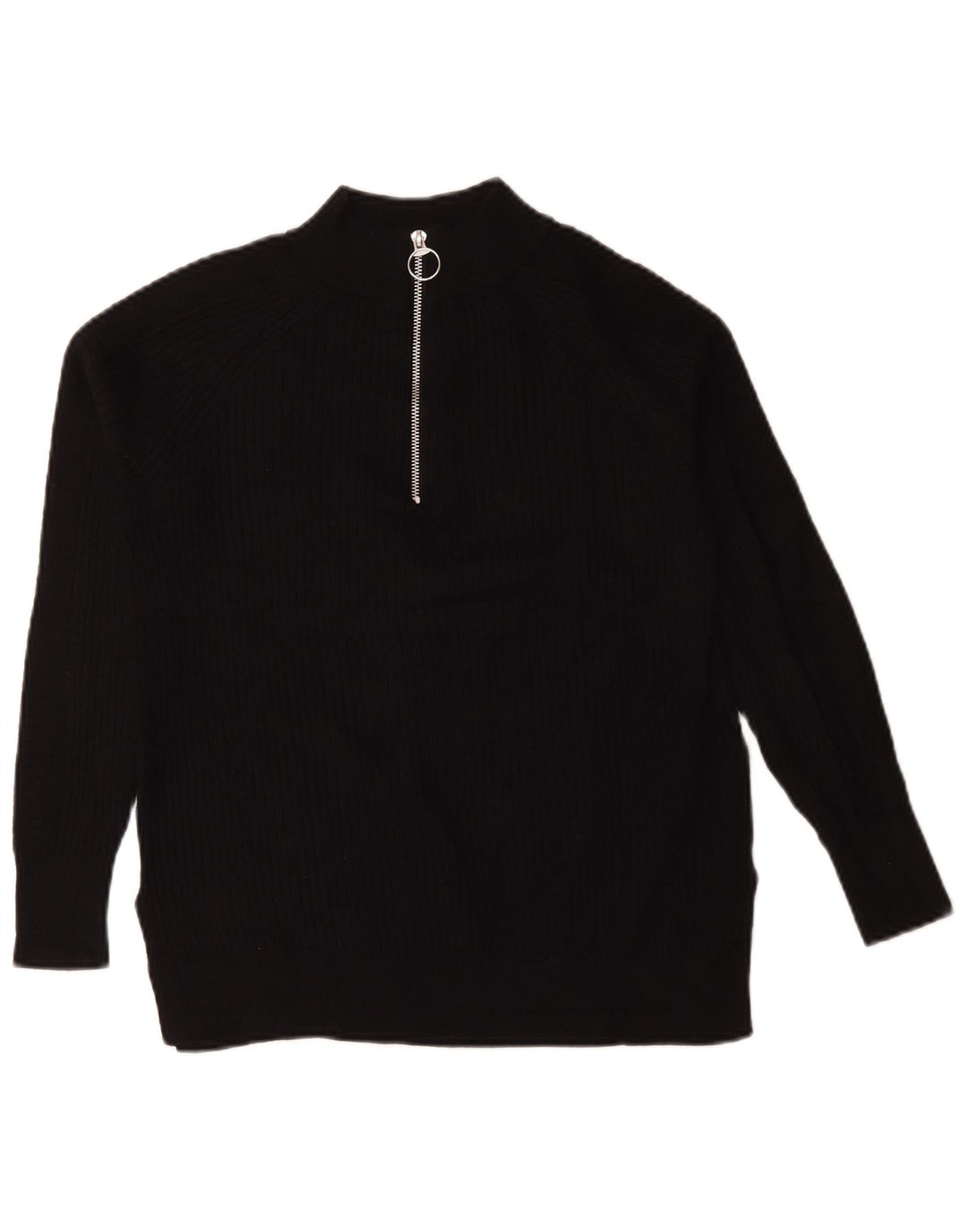 Marks & Spencer Womens Oversized Zip Neck Jumper Sweater UK 6 XS Black