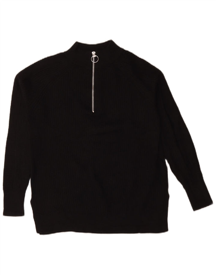 Marks & Spencer Womens Oversized Zip Neck Jumper Sweater UK 6 XS Black