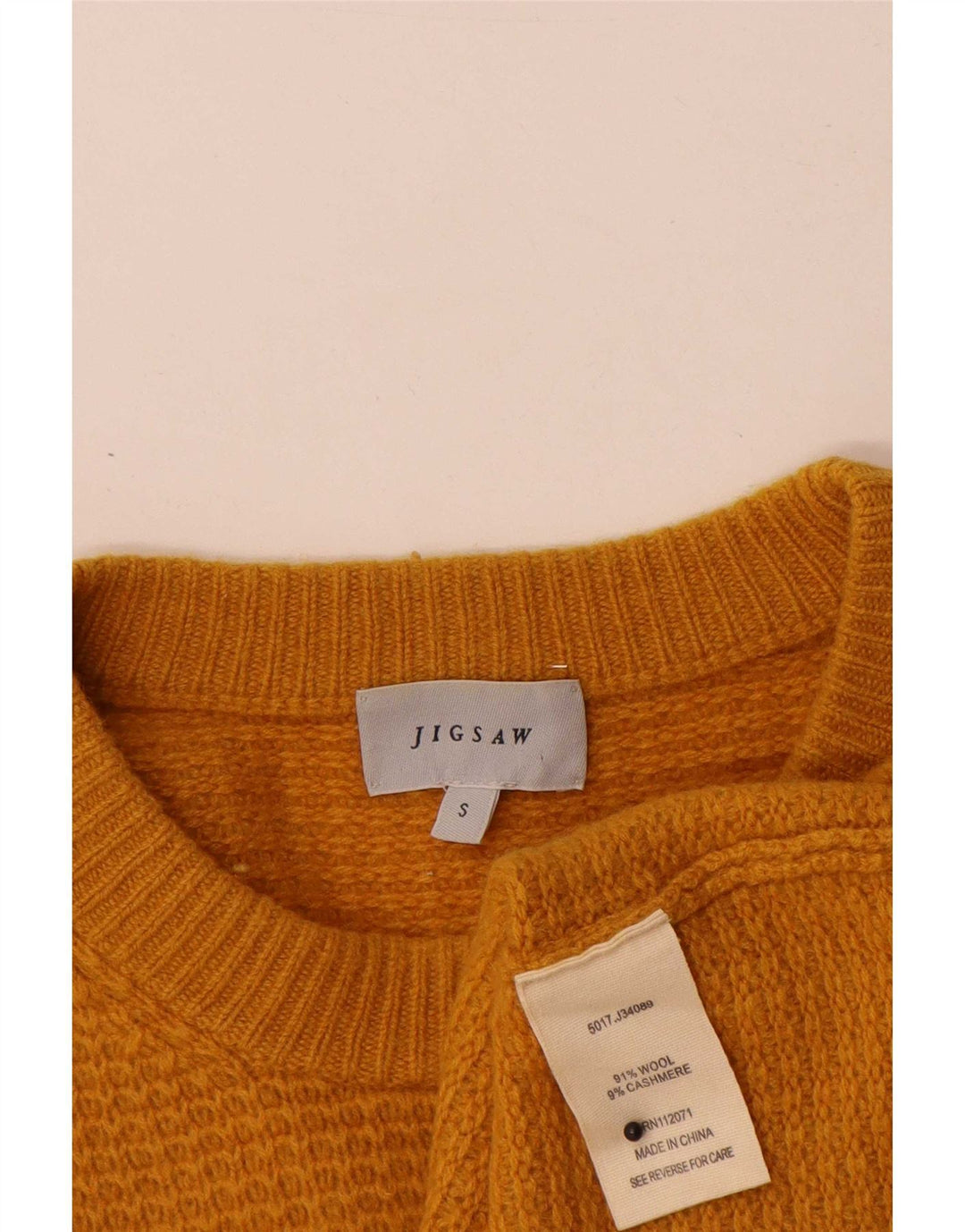 Jigsaw Mens Crew Neck Jumper Sweater Small Orange Wool