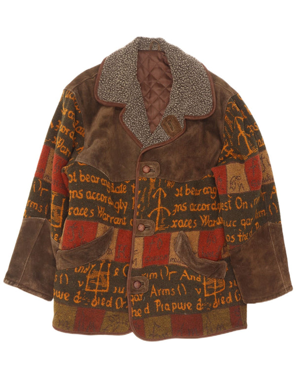 C & A Mens Suede Loose Fit Overcoat UK 38 Medium Brown Patchwork Leather