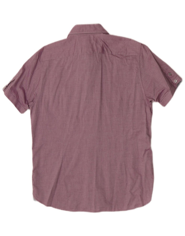 Ted Baker Mens Short Sleeve Shirt Size 4 Large Burgundy Geometric Cotton
