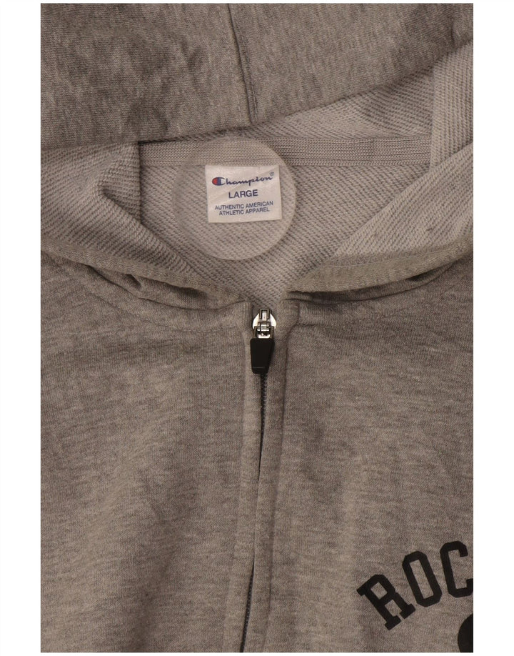 CHAMPION Mens Graphic Zip Hoodie Sweater Large Grey