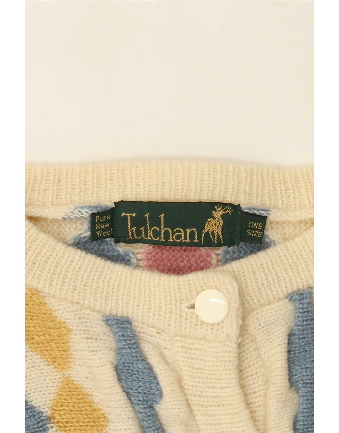 Tulchan Womens Cardigan Sweater One Size Beige Argyle/Diamond New Wool
