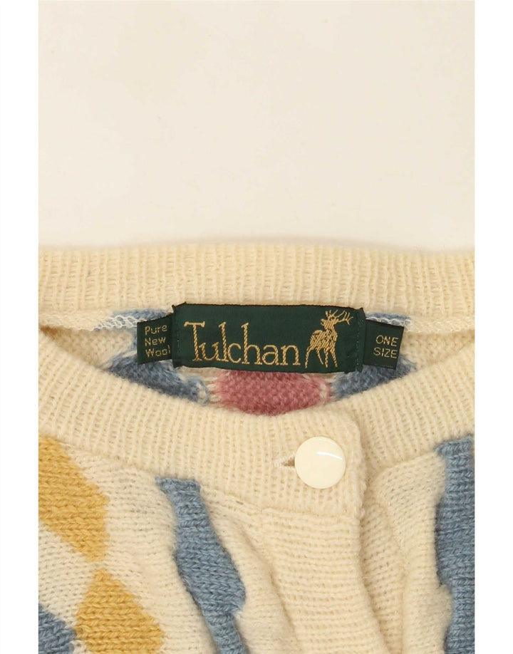 Tulchan Womens Cardigan Sweater One Size Beige Argyle/Diamond New Wool